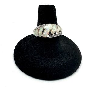 Sterling Silver Fiery Opal Inlay Ring by Atasay Kuyumculuk Size 8